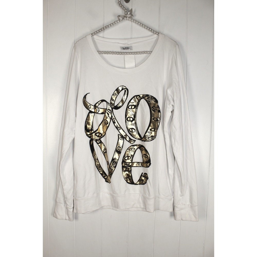 Lauren Moshi White Long Sleeve LOVE Sweatshirt NWT Size Medium
